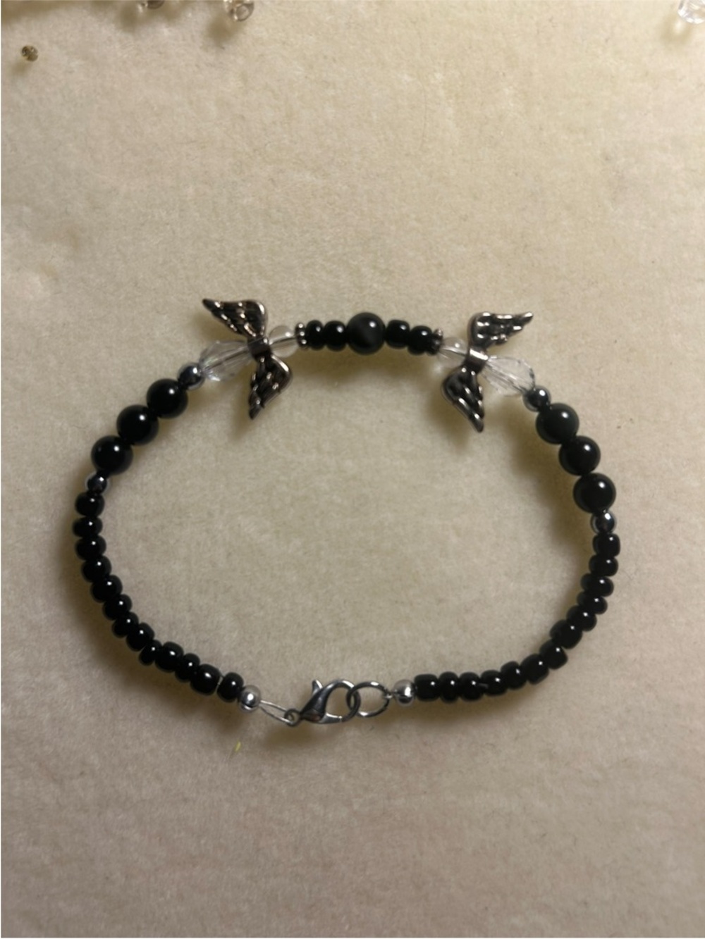 Black obsidian, onyx and hematite Beaded Angel Wing Bracelet - Women's Jewelry